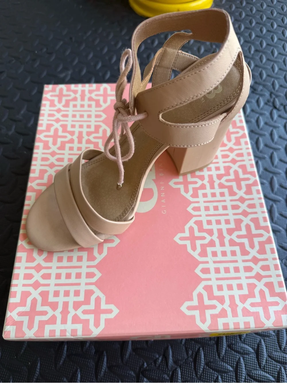 Gianni Bini Blush Lace-Up Block Heel Sandals